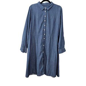 Tommy Hilfiger Long Sleeve Chambray Button Front Knee Length Shirt Dress